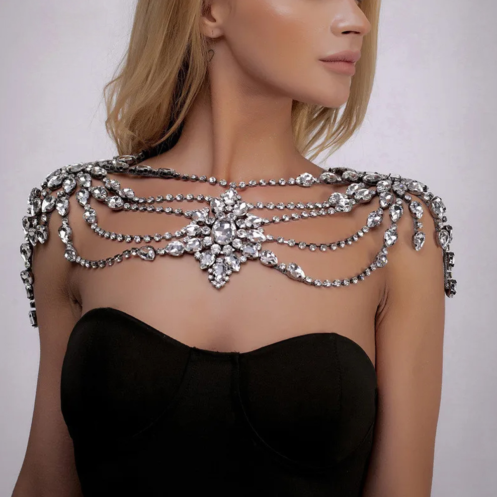 Pearl Trim Chain - Boho Crystal Collana a catena da