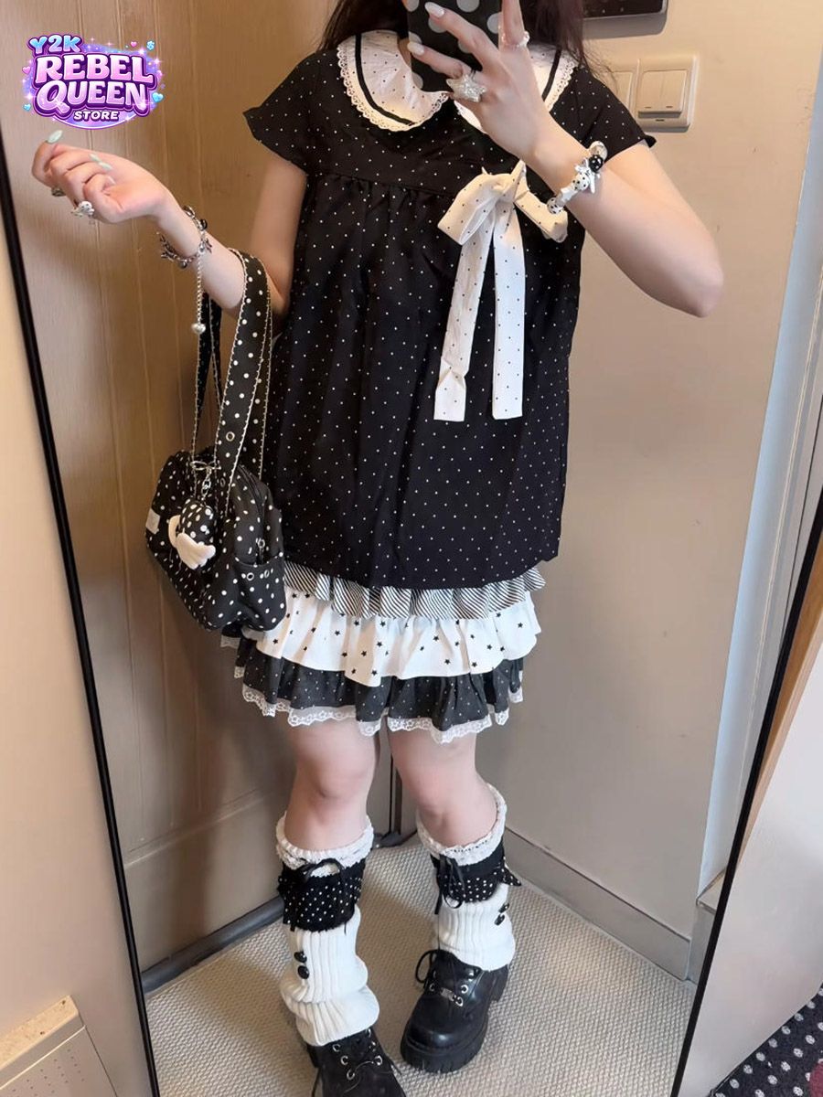 Elastic Lace Trim - Completo Y2K Kawaii Giapponese a Pois