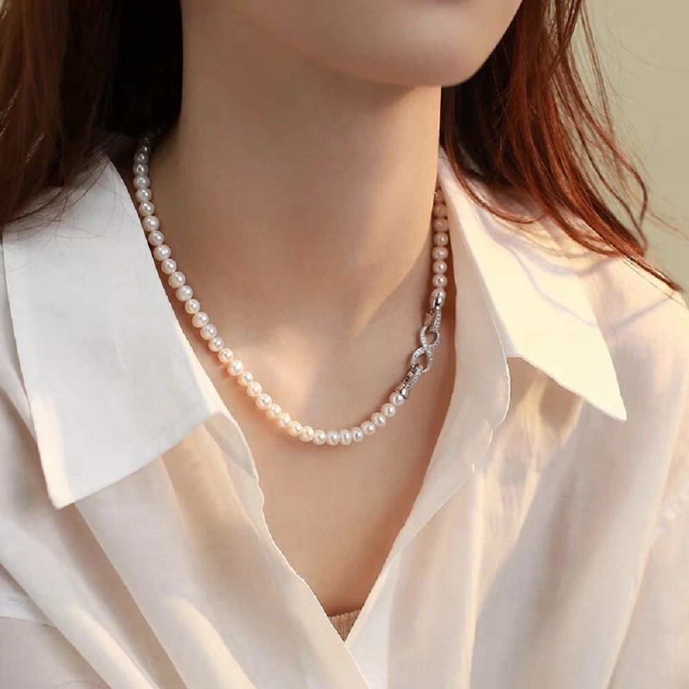 Pearl Trim Chain - Set di Collana, Orecchini e Bracciale